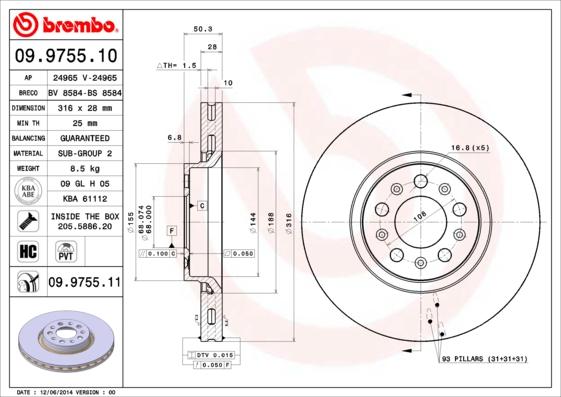 Brembo 09.9755.11 - Stabdžių diskas autoreka.lt