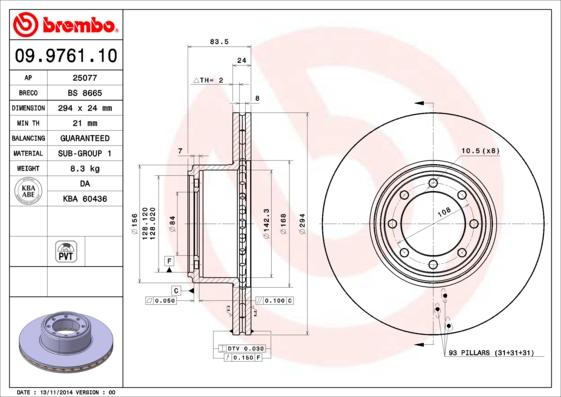 Brembo 09.9761.10 - Stabdžių diskas autoreka.lt