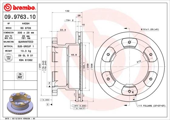 Brembo 09.9763.10 - Stabdžių diskas autoreka.lt