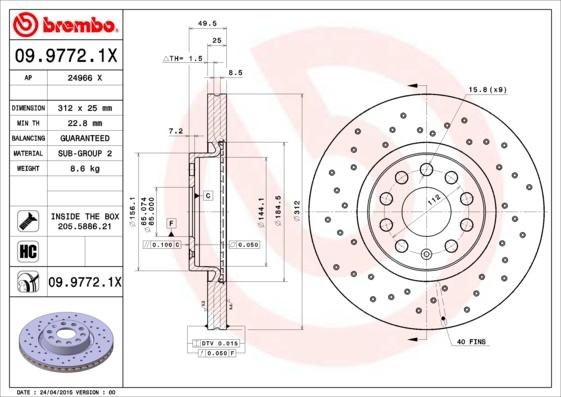 Brembo 09.9772.1X - Stabdžių diskas autoreka.lt