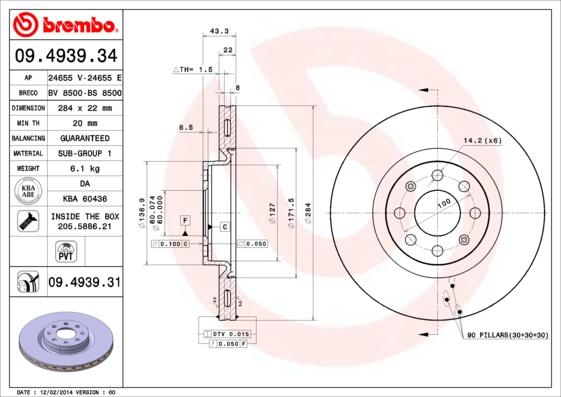 Brembo 09.4939.34 - Stabdžių diskas autoreka.lt