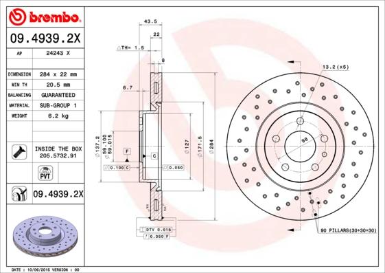 Brembo 09.4939.2X - Stabdžių diskas autoreka.lt