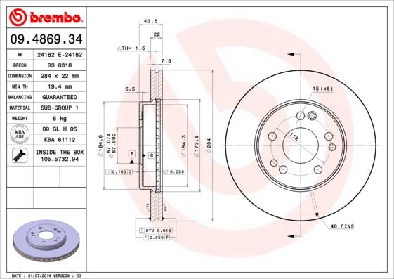 Brembo 09.4869.34 - Stabdžių diskas autoreka.lt