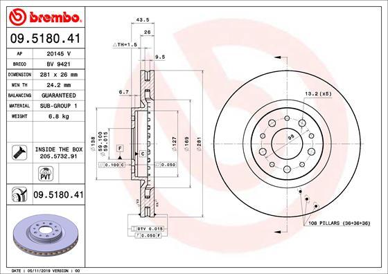 Brembo 09.5180.41 - Stabdžių diskas autoreka.lt
