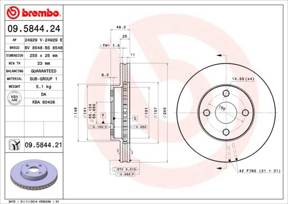 Brembo 09.5844.21 - Stabdžių diskas autoreka.lt