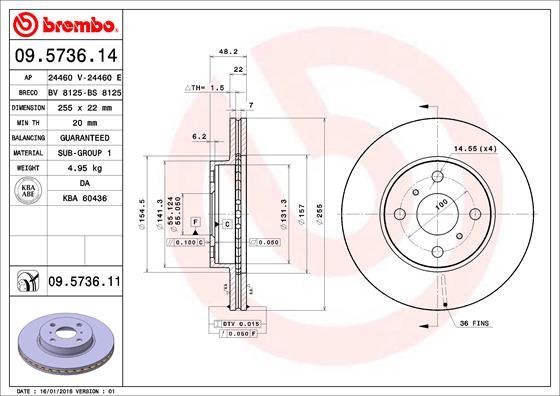 Brembo 09.5736.14 - Stabdžių diskas autoreka.lt