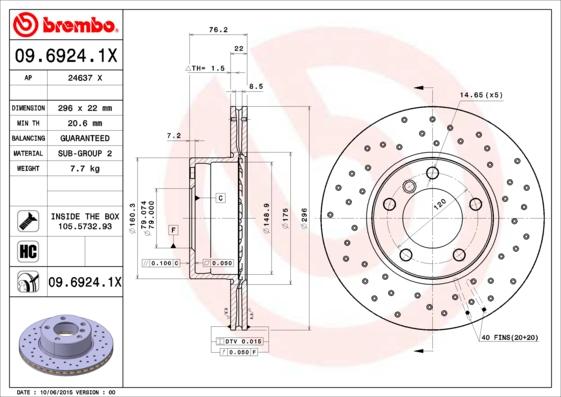 Brembo 09.6924.1X - Stabdžių diskas autoreka.lt