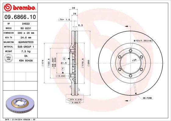 Brembo 09.6866.10 - Stabdžių diskas autoreka.lt