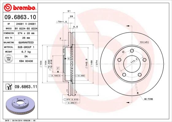 Brembo 09.6863.10 - Stabdžių diskas autoreka.lt