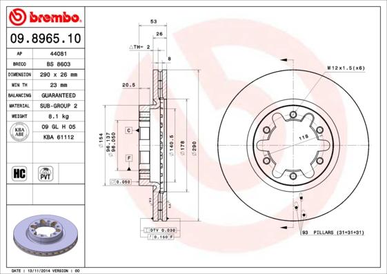 Brembo 09.8965.10 - Stabdžių diskas autoreka.lt