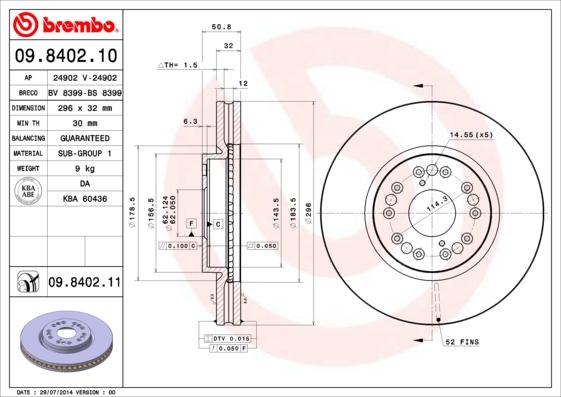 Brembo 09.8402.11 - Stabdžių diskas autoreka.lt