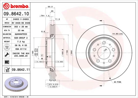 Brembo 09.8642.11 - Stabdžių diskas autoreka.lt