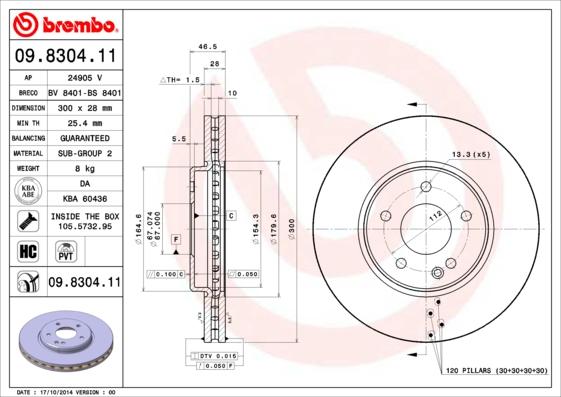 Brembo 09.8304.11 - Stabdžių diskas autoreka.lt