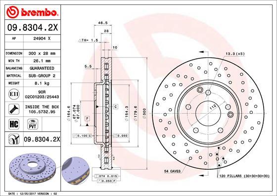 Brembo 09.8304.2X - Stabdžių diskas autoreka.lt