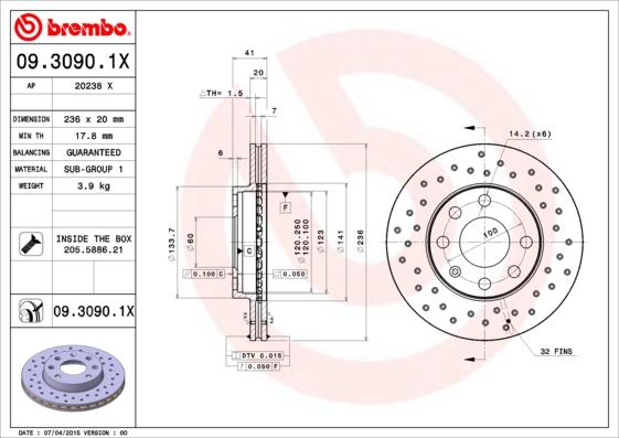 Brembo 09.3090.1X - Stabdžių diskas autoreka.lt