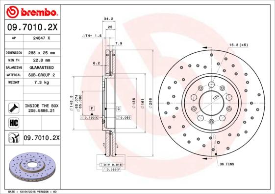 Brembo 09.7010.2X - Stabdžių diskas autoreka.lt