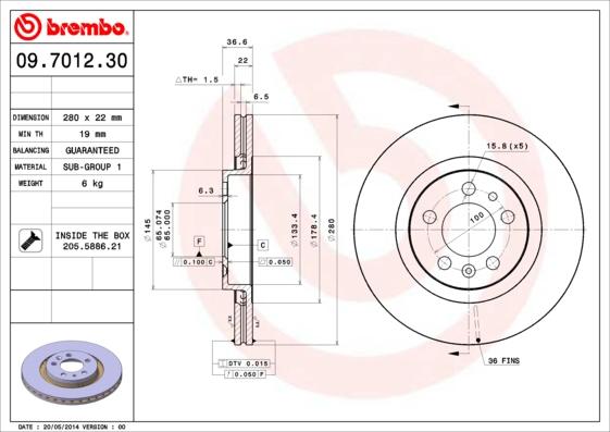 Brembo 09.7012.30 - Stabdžių diskas autoreka.lt