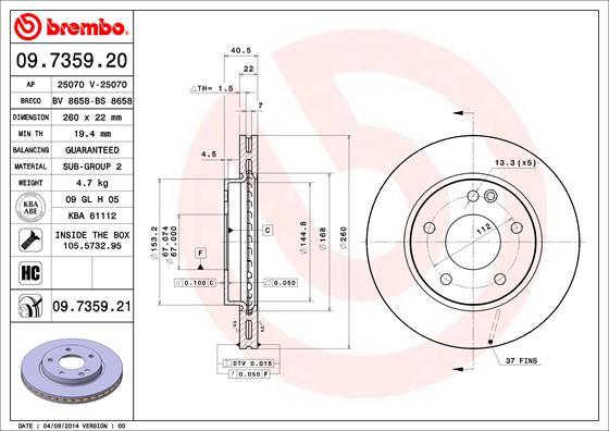 Brembo 09.7359.21 - Stabdžių diskas autoreka.lt