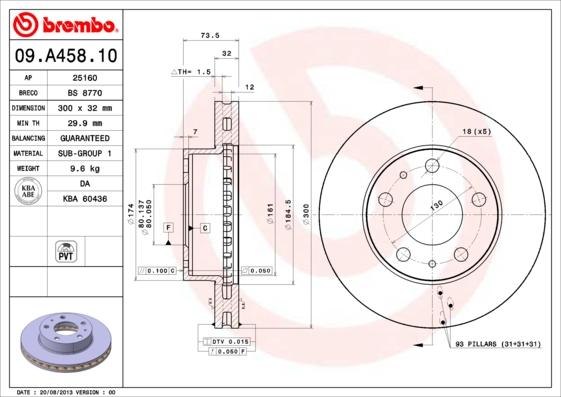 Brembo 09.A458.10 - Stabdžių diskas autoreka.lt