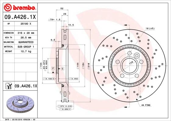 Brembo 09.A426.1X - Stabdžių diskas autoreka.lt