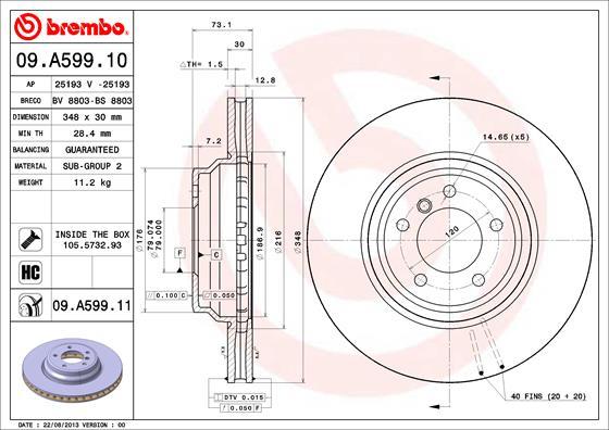 Brembo 09.A599.11 - Stabdžių diskas autoreka.lt