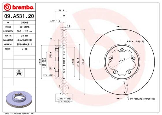 Brembo 09.A531.20 - Stabdžių diskas autoreka.lt