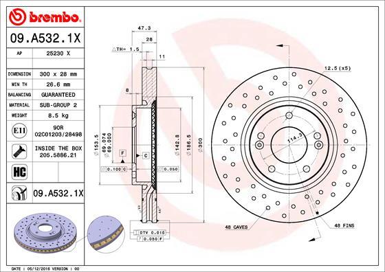 Brembo 09.A532.1X - Stabdžių diskas autoreka.lt
