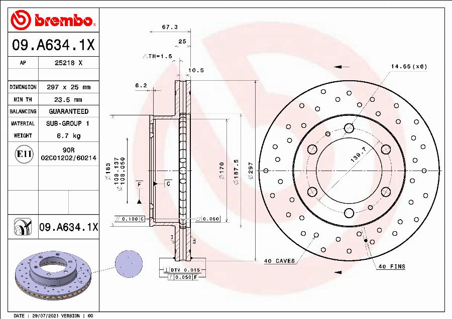 Brembo 09.A634.1X - Stabdžių diskas autoreka.lt