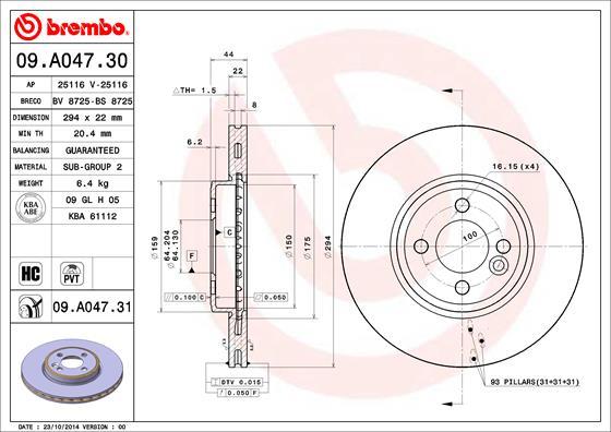 Brembo 09.A047.31 - Stabdžių diskas autoreka.lt