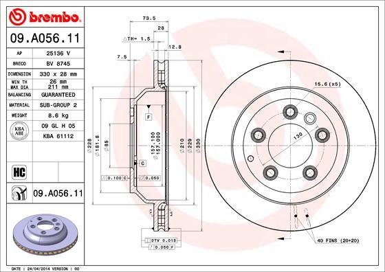 Brembo 09.A056.11 - Stabdžių diskas autoreka.lt