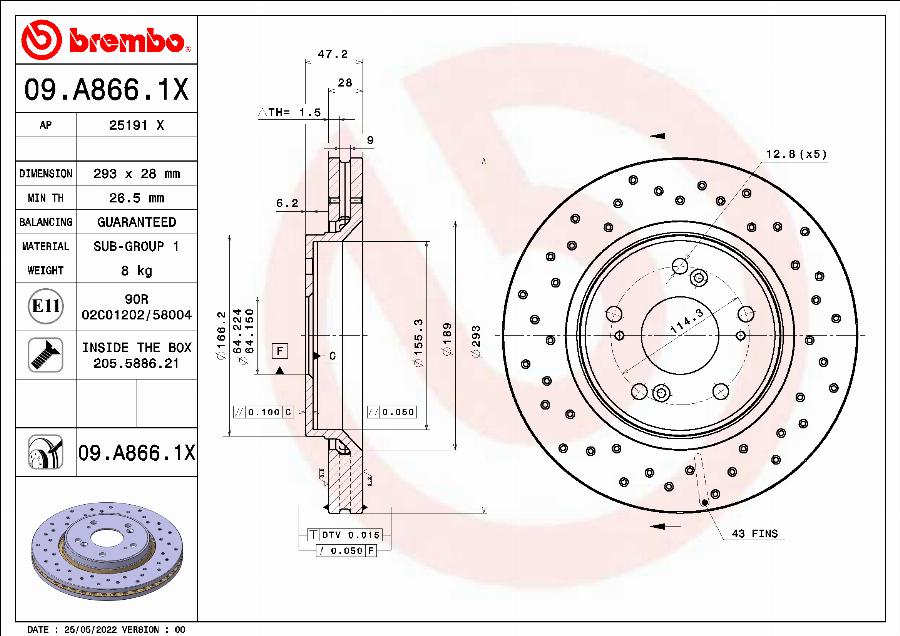 Brembo 09.A866.1X - Stabdžių diskas autoreka.lt