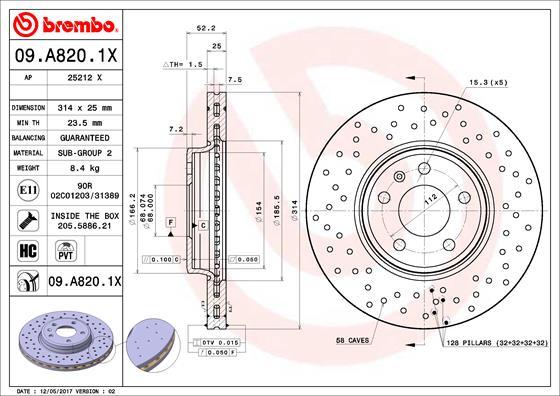 Brembo 09.A820.1X - Stabdžių diskas autoreka.lt