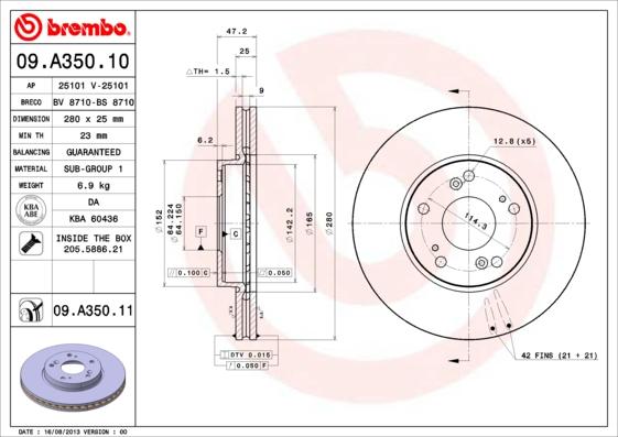 Brembo 09.A350.11 - Stabdžių diskas autoreka.lt