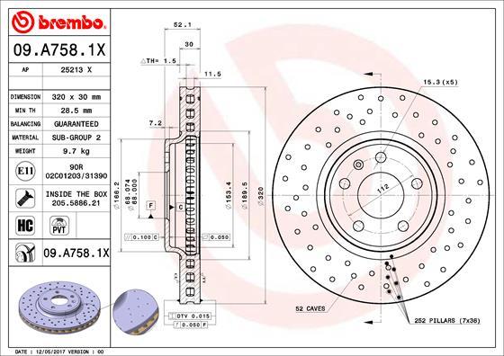 Brembo 09.A758.1X - Stabdžių diskas autoreka.lt