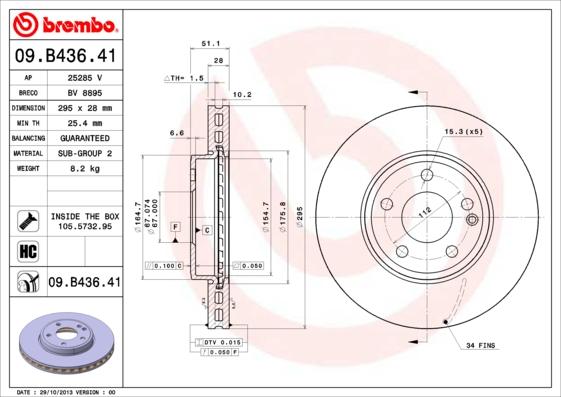 Brembo 09.B436.41 - Stabdžių diskas autoreka.lt