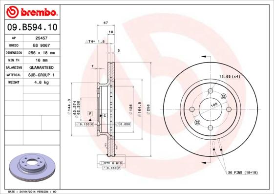 Brembo 09.B594.10 - Stabdžių diskas autoreka.lt