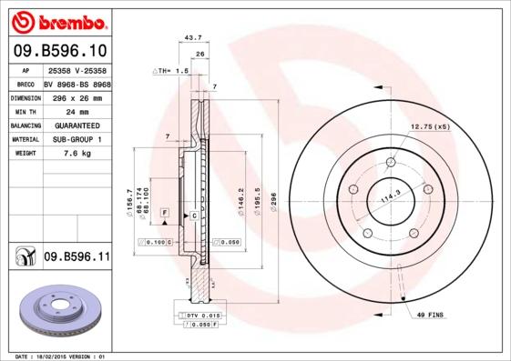 Brembo 09.B596.11 - Stabdžių diskas autoreka.lt