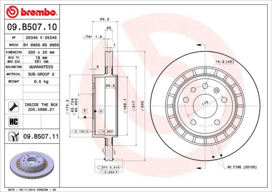 Brembo 09.B507.10 - Stabdžių diskas autoreka.lt