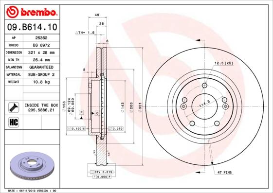 Brembo 09.B614.10 - Stabdžių diskas autoreka.lt