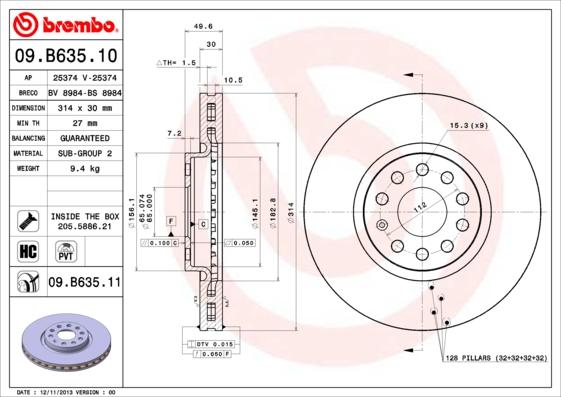 Brembo 09.B635.11 - Stabdžių diskas autoreka.lt