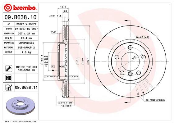 Brembo 09.B638.11 - Stabdžių diskas autoreka.lt