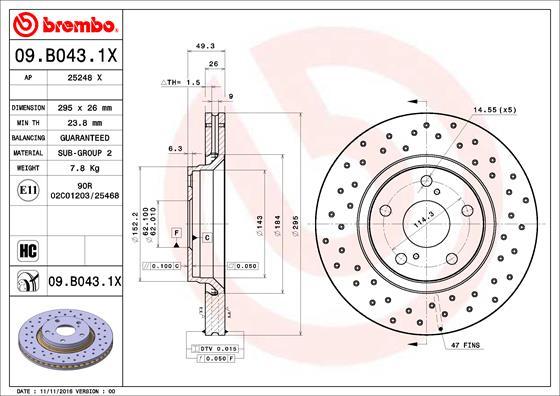 Brembo 09.B043.1X - Stabdžių diskas autoreka.lt