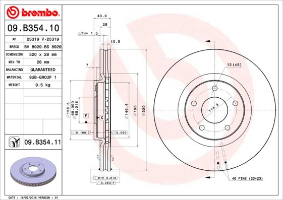 Brembo 09.B354.11 - Stabdžių diskas autoreka.lt