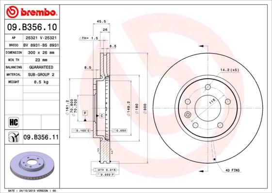 Brembo 09.B356.10 - Stabdžių diskas autoreka.lt