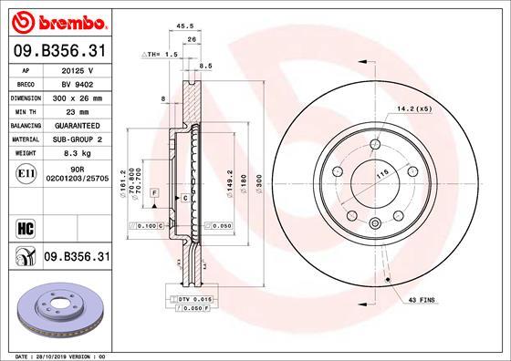 Brembo 09.B356.31 - Stabdžių diskas autoreka.lt