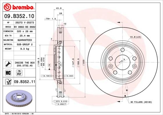 Brembo 09.B352.11 - Stabdžių diskas autoreka.lt