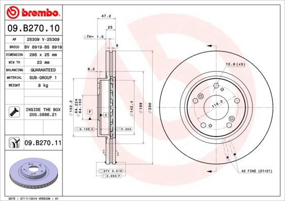 Brembo 09.B270.11 - Stabdžių diskas autoreka.lt