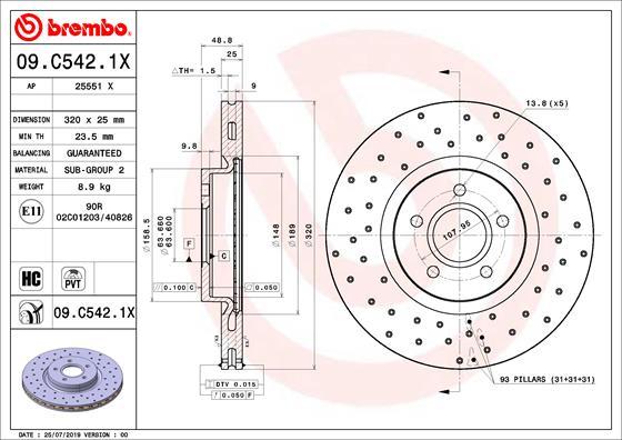 Brembo 09.C542.1X - Stabdžių diskas autoreka.lt