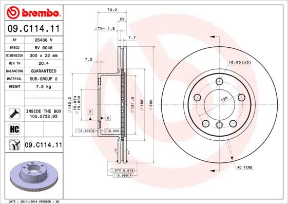 Brembo 09.C114.11 - Stabdžių diskas autoreka.lt