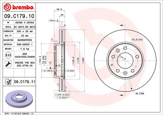 Brembo 09.C179.11 - Stabdžių diskas autoreka.lt